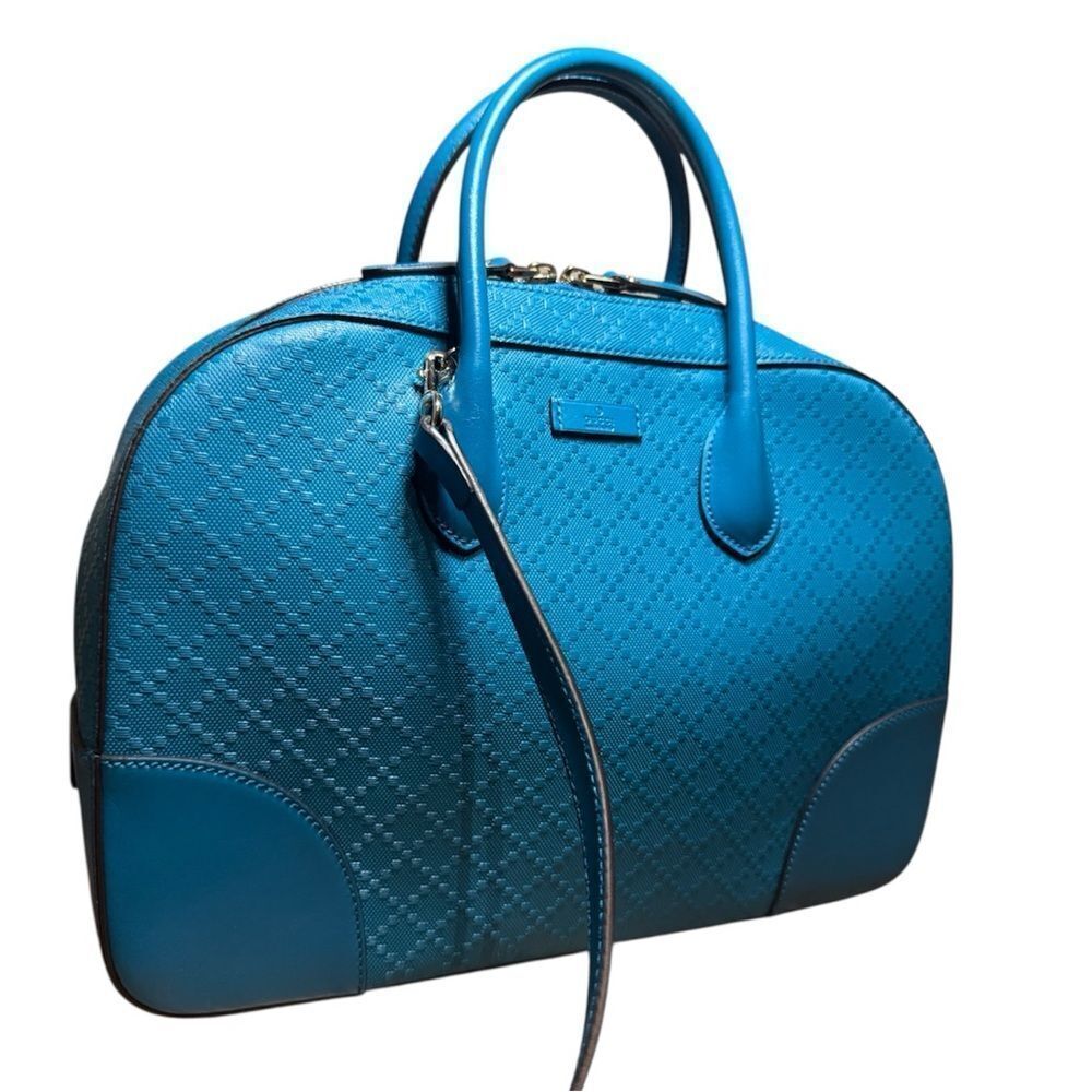 GUCCI Cerulean Blue Diamanté Leather 2way Boston Bag Auth Speedy Doctor Duffle - Picture 2 of 15
